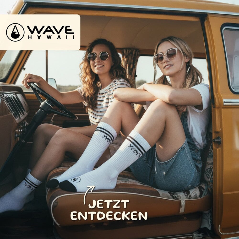 3er Set | Cotton Crew Socks Stripe + Logo (weiß) | Test WAVE HAWAII 