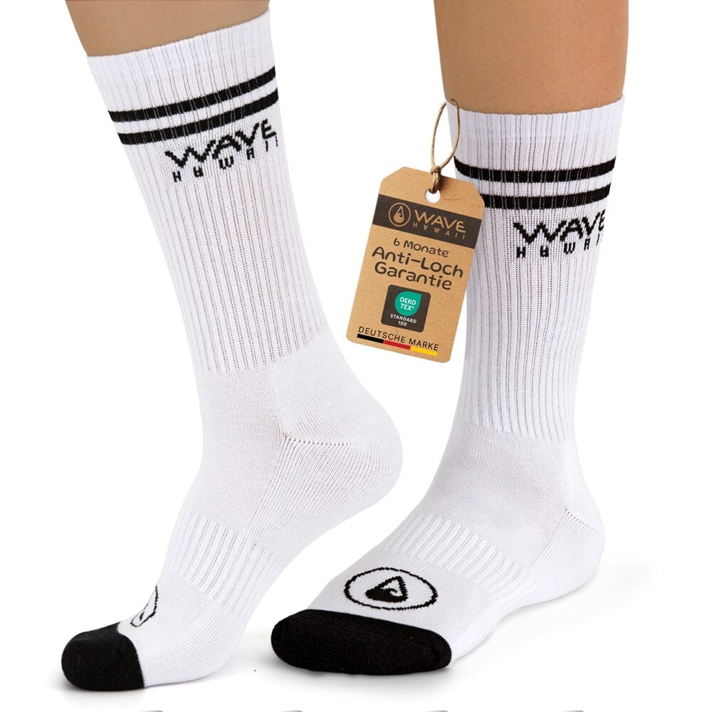 Cotton Crew Socks Stripes + Logo white Socken WAVE HAWAII 