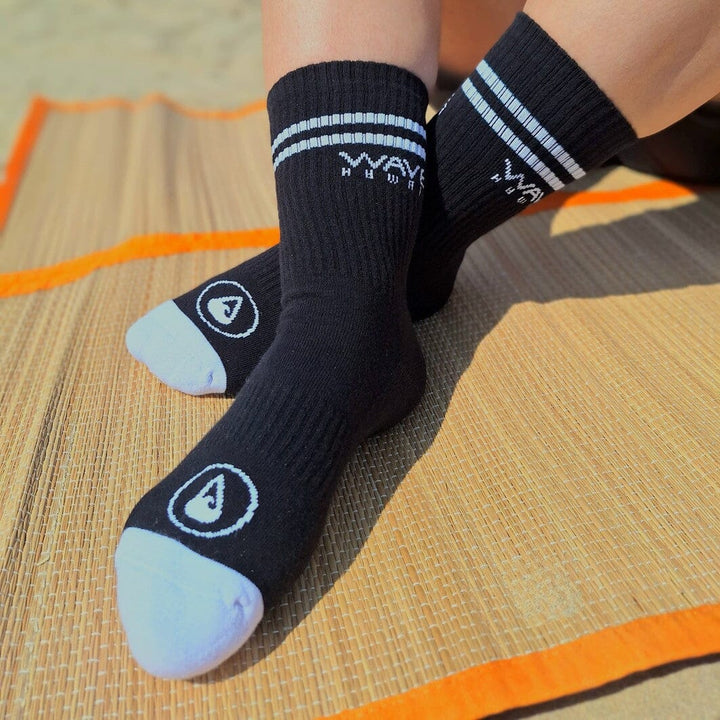 Crew Socks Stripes + Logo black Socken WAVE HAWAII 